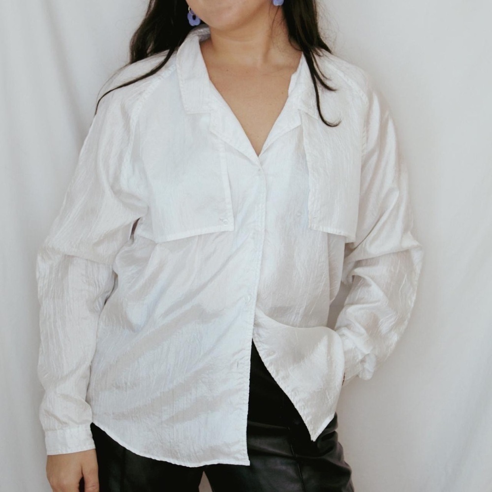 Diane von Furstenberg Vintage Button Up Top Panels Roll Tab Crinkle Fabric 16